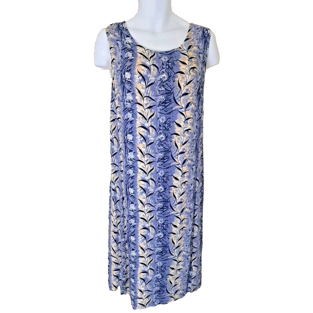 Soft Works‎ Midi Dress 16 Blue Sleeveless Lightweight Sun Dress Casual Comfort